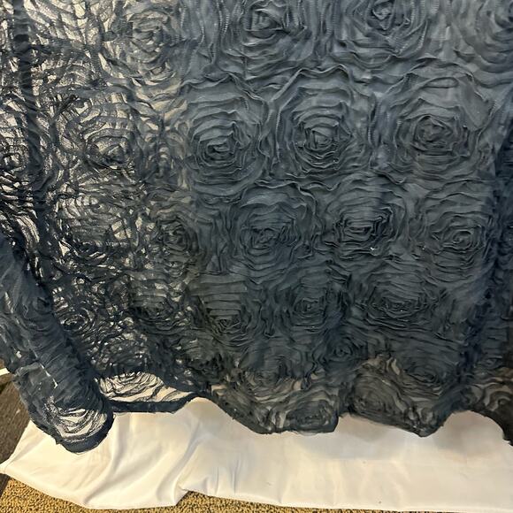 Adrianna Papell Collection Ball Gown Steel Blue Tulle Rosette Dress DAMAGE 10 - Picture 3 of 11